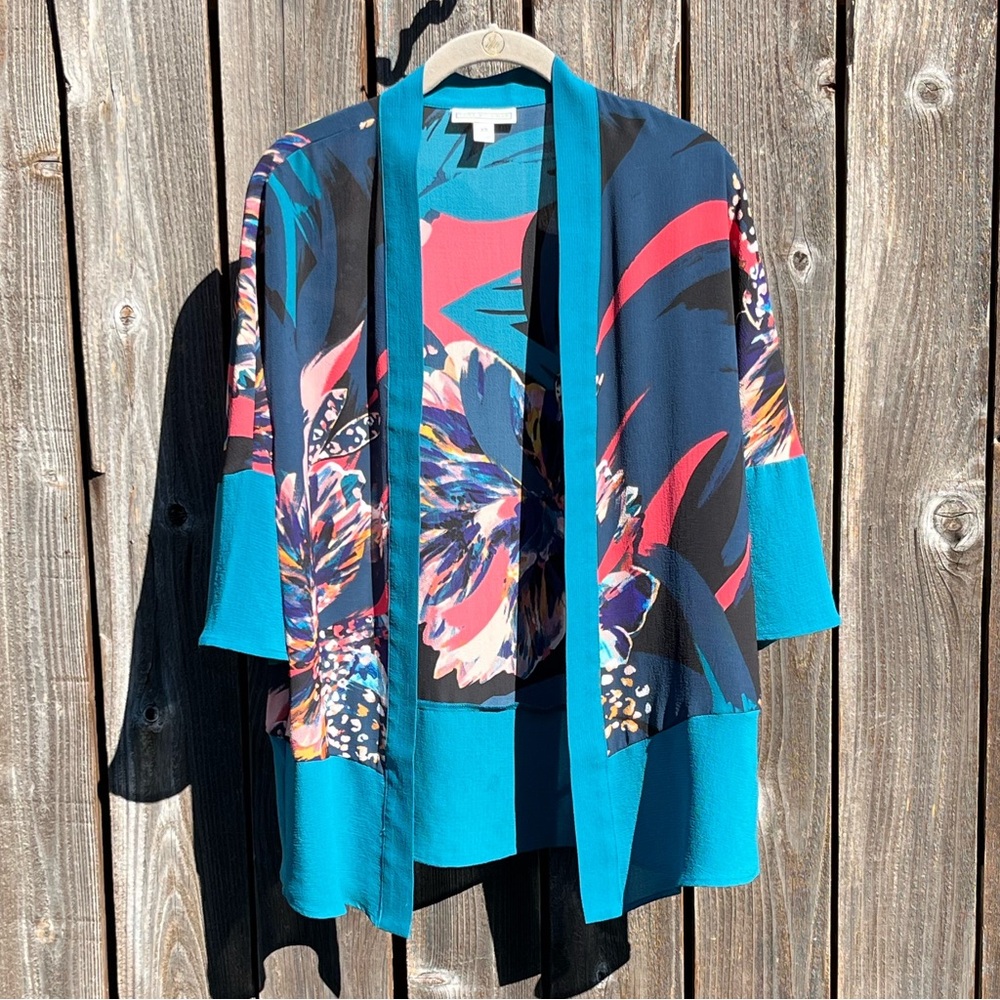 Dana Buchman open floral kimono cardigan jacket top size XS